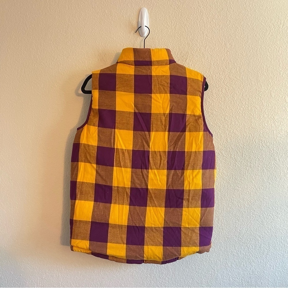 Nike Reversible Purple Yellow Plaid Down Filled Vest Women’s Size Medium - Picture 3 of 10